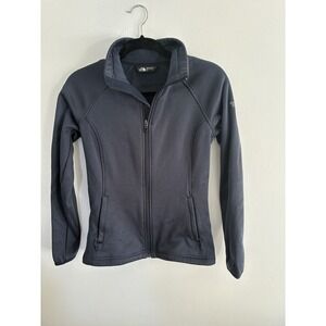 The North Face Agave Full Zip Fleece Jacket Black Womens Small Mock Neck Logo